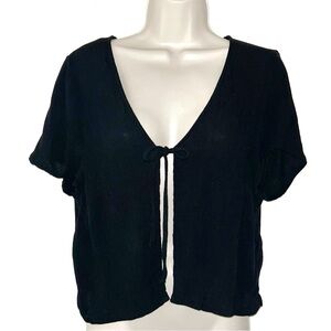 Divided Black Tie-Front Crop Lightweight Sweater